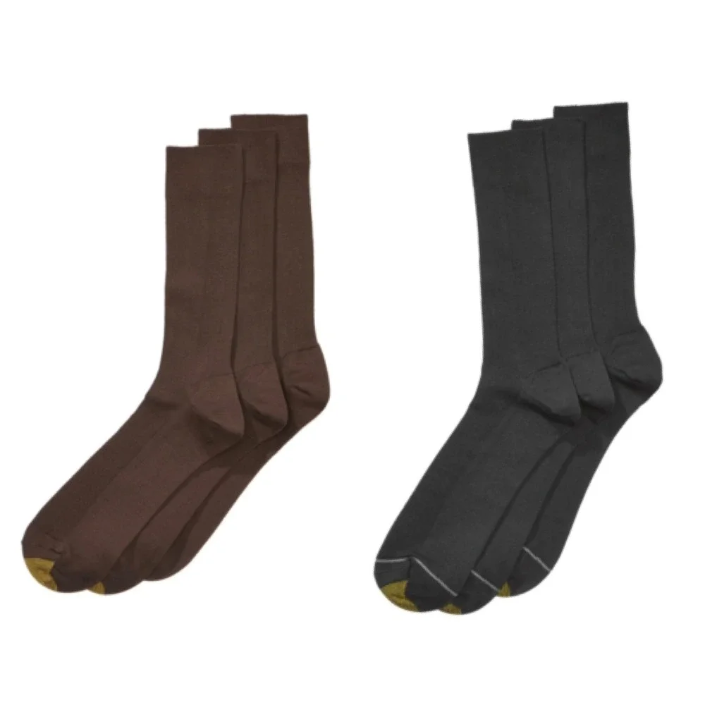 Gold Toe Men's Dress Socks Bundle of 2 3packs - Navy -‎ Brown - Size 10-13